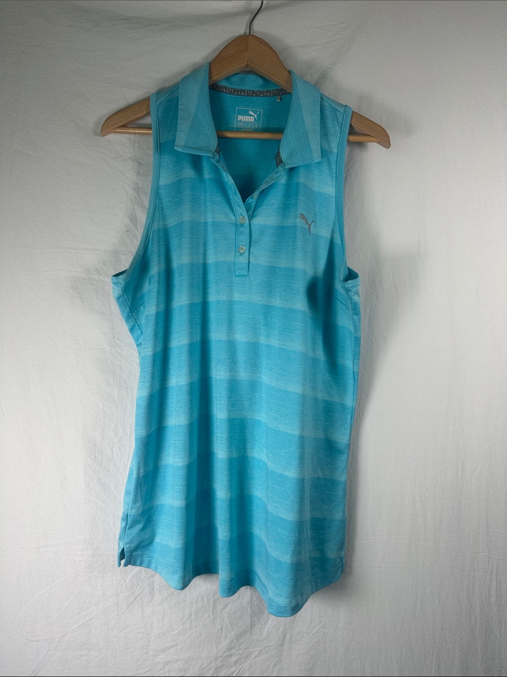 Puma Women's Aqua Blue Striped Sleeveless Polo Tank